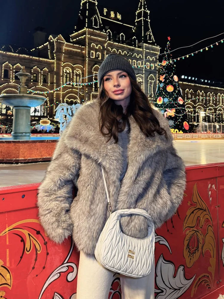 Tossy Lapel Fur Feather Ladies jackets Loose Cardigan Patchwork High Waist Streetwear Fashion Solid Women's Coat Fur Feather New