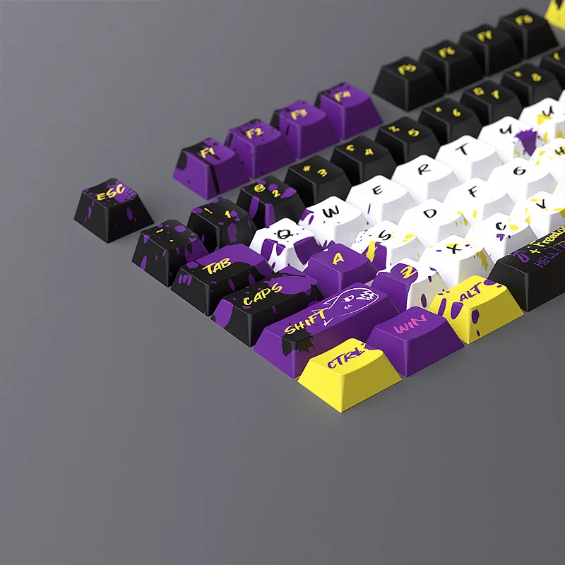 Purple Gold Theme Graffiti keycap  PBT Five-sided sublimation keycap 126 key Cherry Profile For MX Switch Mechanical Keyboard