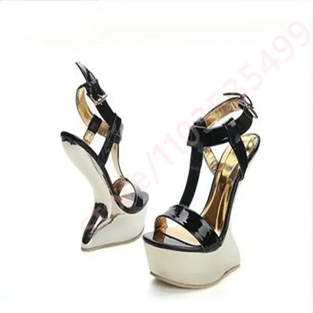 Platform Open Toe Weird Heel Sandals 2024 Summer New Cross Strap Street Buckle Party Sandal Solid Color Fashion Women Sandals