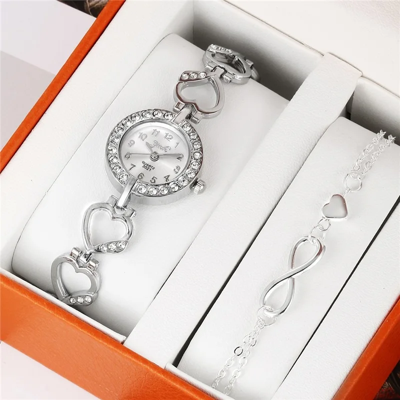 New Fashion Luxury Watches For Woman Bracelet Set Watches Ladies Heart Stainless Steel Wrist Quartz Watch For Gifts Reloj Mujer