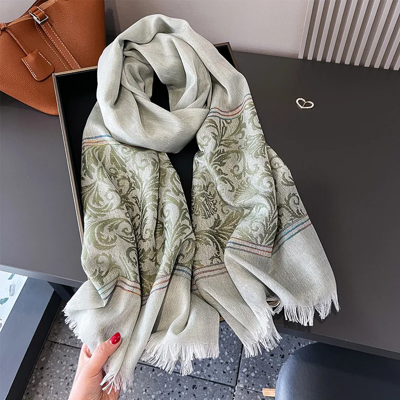 Brand Floral Scarf Shiny Color Shawls Wear it Daily to Keep Warm in Autumn and Winter Double Boho Style Cotton And Linen Scarf