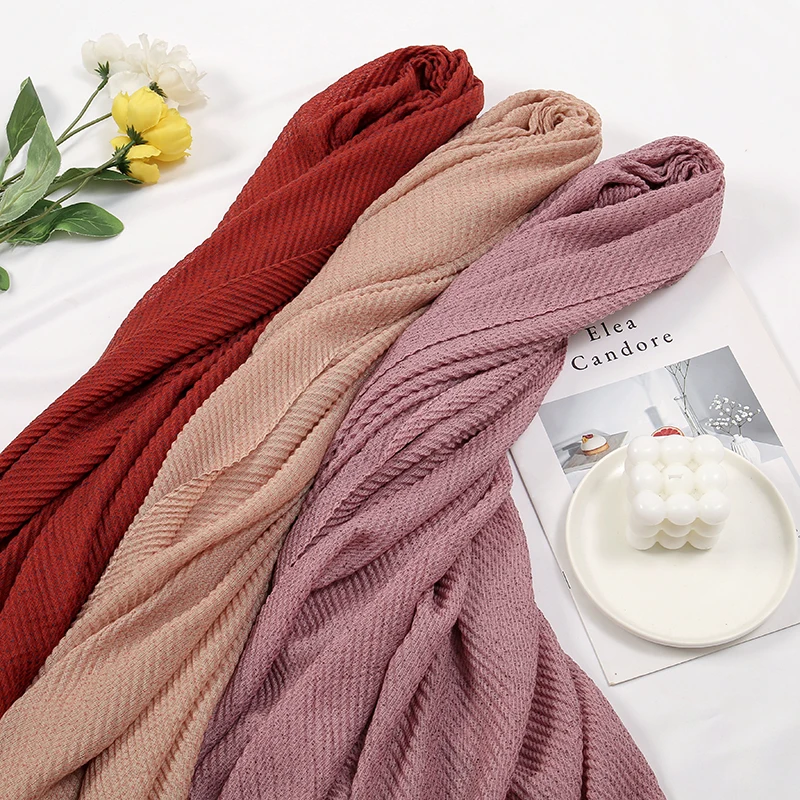 Silver Crinkle Cotton Hijab Scarves Solid Color Wrinkle Shawls for Women Muslim Scarf Summer Long Wraps Ladies Soft Headscarf