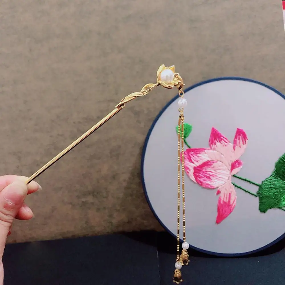 Hair Making Traditional Magnolia Chopsticks Chinese Pearl Tassel Chignon Pin Hair Stick Hair Chopsticks Magnolia Hair Pin