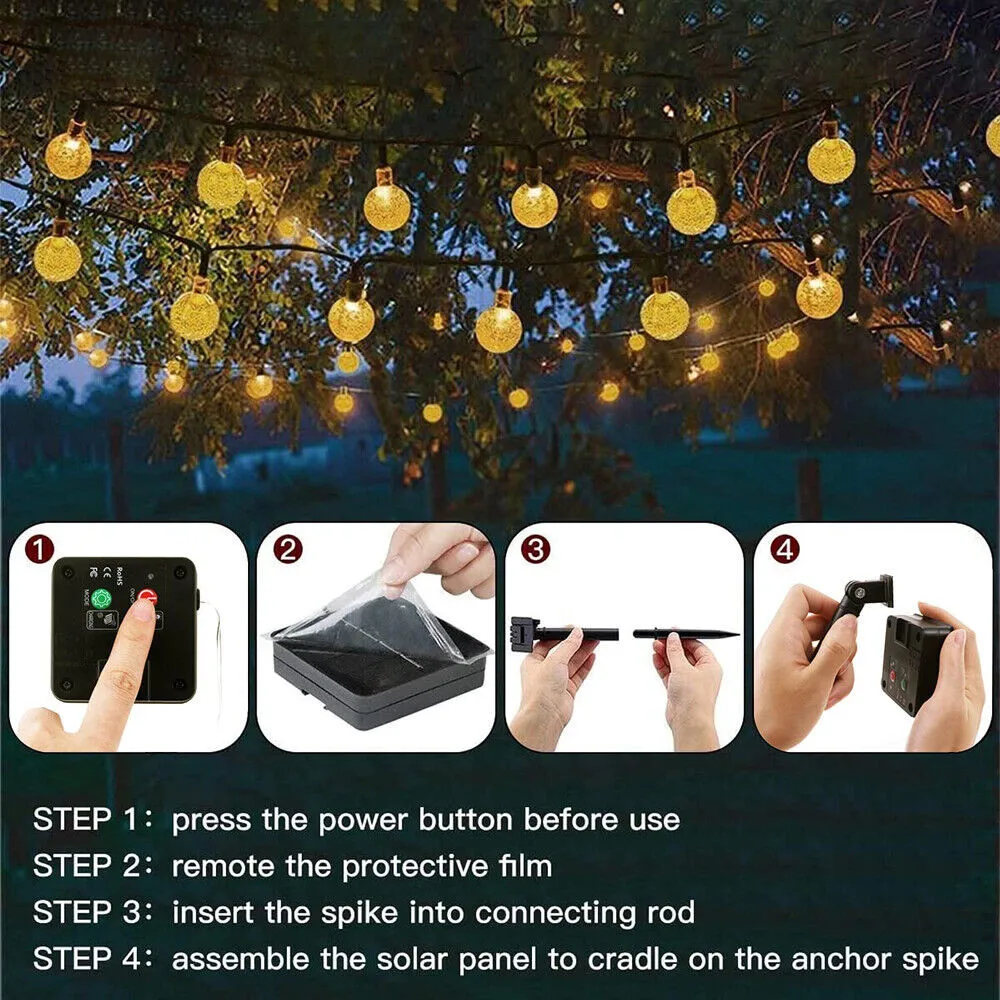 50 LED 8 Modes Waterproof String Lights Outdoor Fairy Lights Globe Crystal Balls for Garden Yard Home Party Wedding Christmas