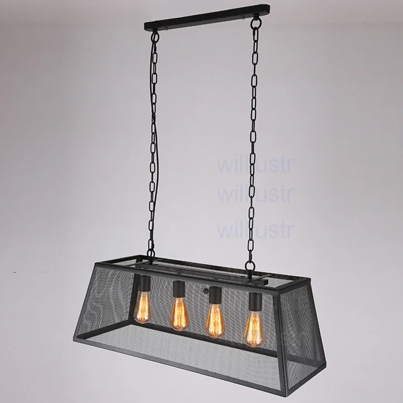 

Trapezoid Iron Net Pendant Lamp Trapezium Hanging Light Long Metal Frame Mesh Loft Hotel Cafe Suspension Ceiling Chandelier
