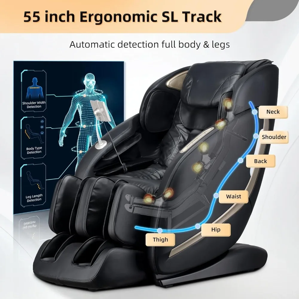 4D Full Body Zero Gravity Massage Chairs with Electric Footrest, Heat, Foot Rollers, SL Track Shiatsu Stretch Massage Chair