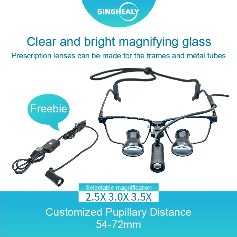 Medical Loupes Magnifier Includes Light Source 30-70cm Long Working Pupil Distance Customization Custom Prescription Lenses