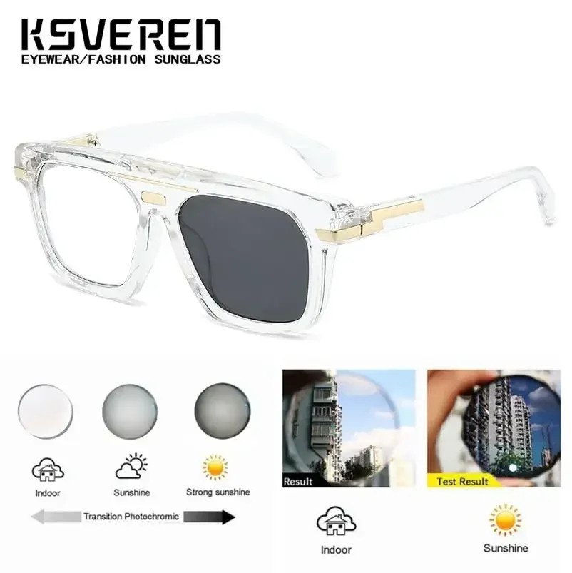 Square Thick Frame Photochromic Myopia Glasses Men Women Finished Prescription Eyewear Discolored Glasses Negative Diopters -1.5