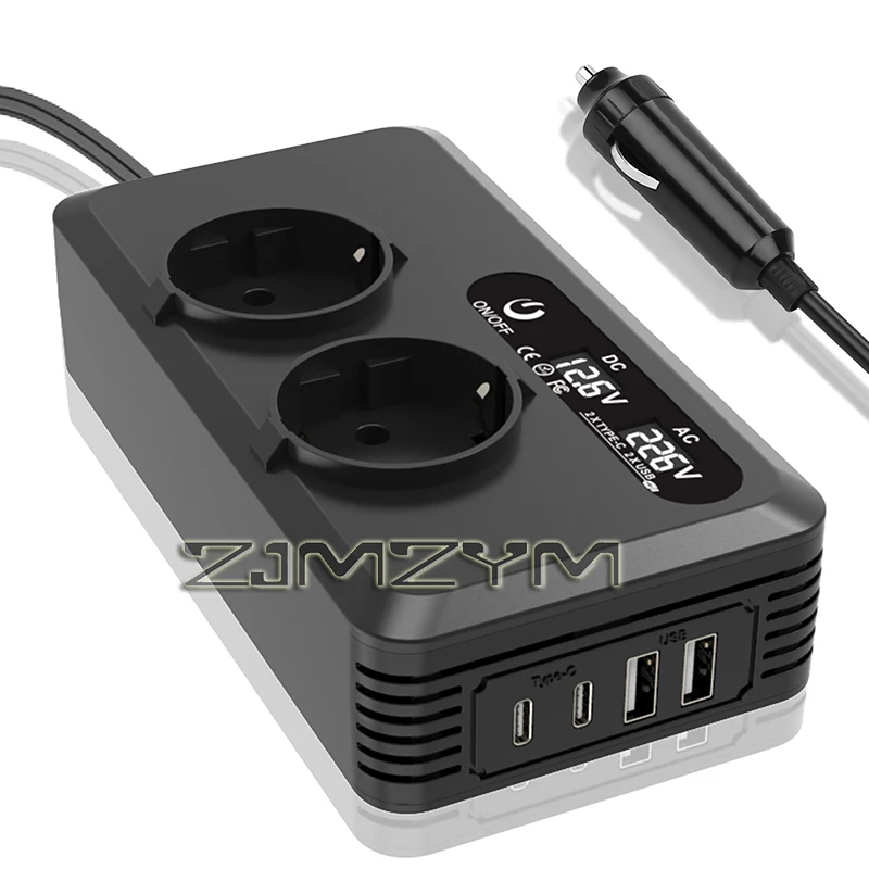 

Инвертор автомобильный 12В/24В в 110В/220В с 8 розетками, USB PD Type-C, 200 Вт, адаптер питания с выключателем, QC3.0