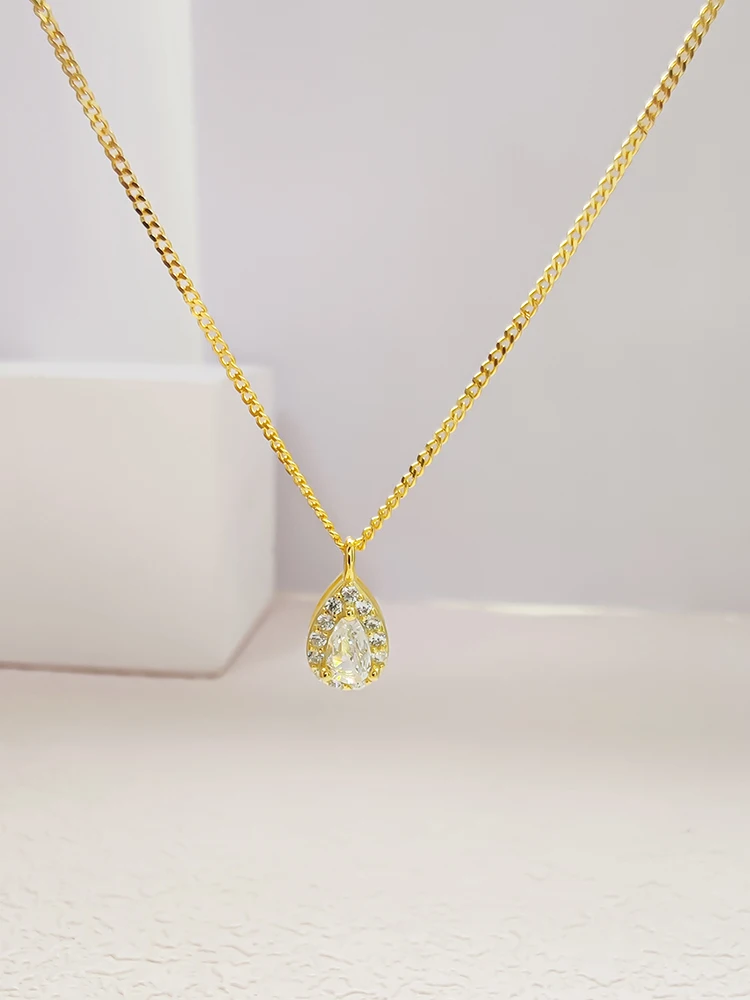 

S925 Sterling Silver Necklace Women Teardrop Zirconia Pendant Elegant Collarbone Chain Jewelry For Daily Wear Holiday Party Gift