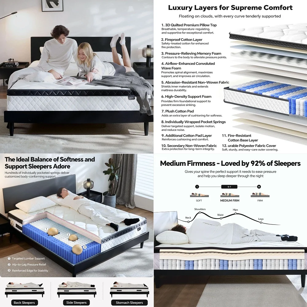 

Original 10 King Size Mattress Premium Memory Foam with Cooling Gel Tech, 5Layer Therapeutic Support, Individually Wrapped Spri