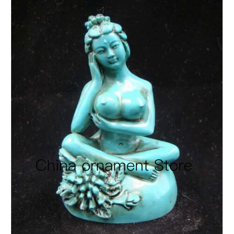 

Chinese Hand Carved Statue Character Ancient Beauty Natural Turquoise Decorative Art