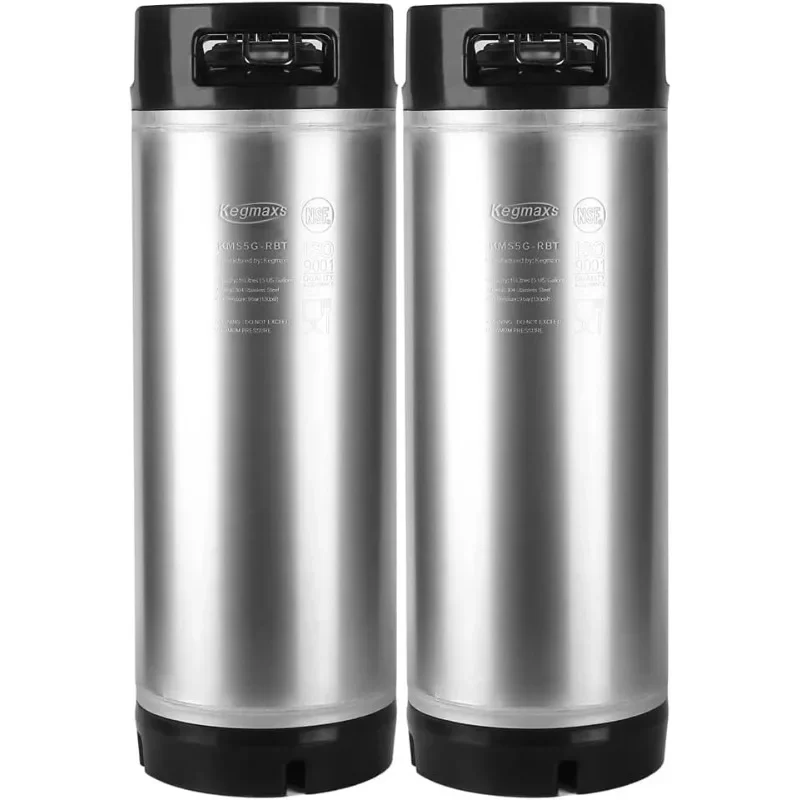 Stainless Steel Beer Keg with Dual Rubber Handle for Home Brew- 2 Pack New 5 Gallon Ball Lock Keg