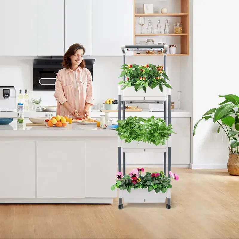 Vertical Hydroponic Tower Grow System COB LEDs-3-Channel Full Spectrum Smart Control IP44 Rated Seedlings Herbs Bloom Support