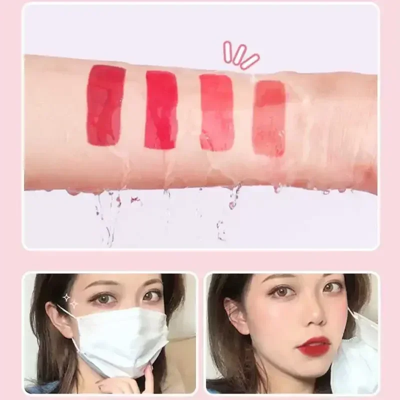 Brillo de labios hidratante de 4 colores, Mini espejo de esmalte de labios de larga duración, tinta de labios facial, lápiz labial líquido de doble propósito, maquillaje cosmético