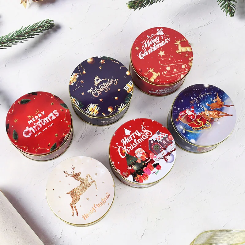 6/1pcs Christmas Gift Box Metal Tin Candy Cookie Packaging Box Containers Kids New Year Gift Decor Xmas Party Supplies Navidad