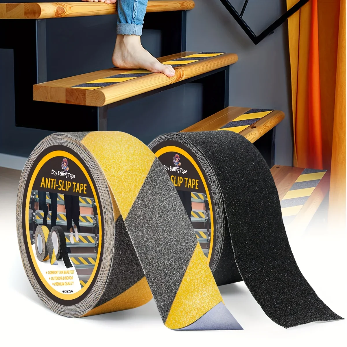 Anti slip safety tape， used for anti slip of stairs and steps, strong ground grinding tape  (Yellow/black)hazard warning tape