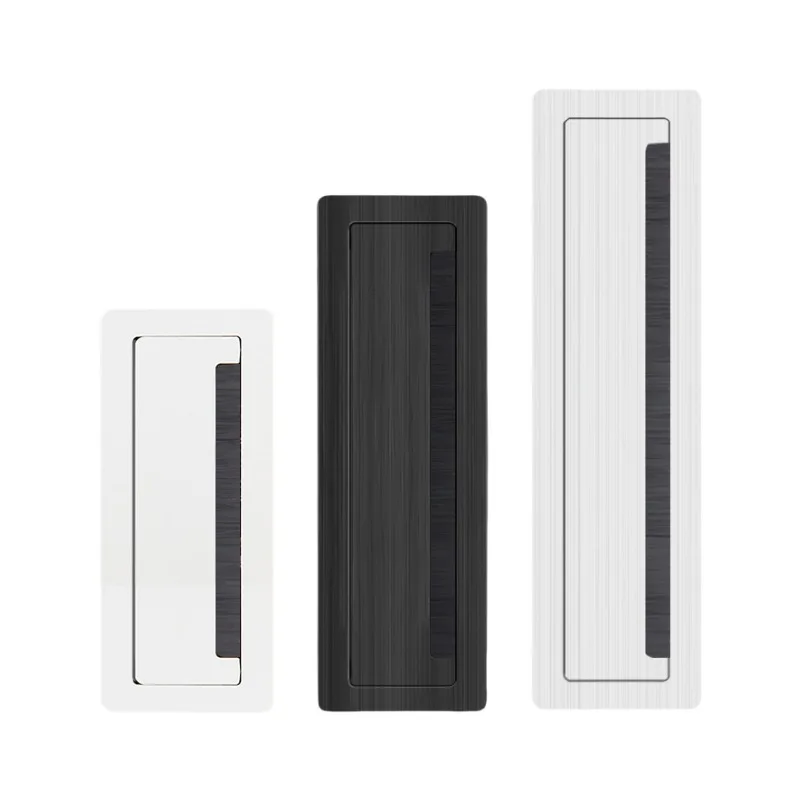 1PCS, Black/Silver Brushed Aluminum Alloy, Desktop Wire Hole Soft Opening Cover, Cable Outlet Cable Cover, Dust Brush