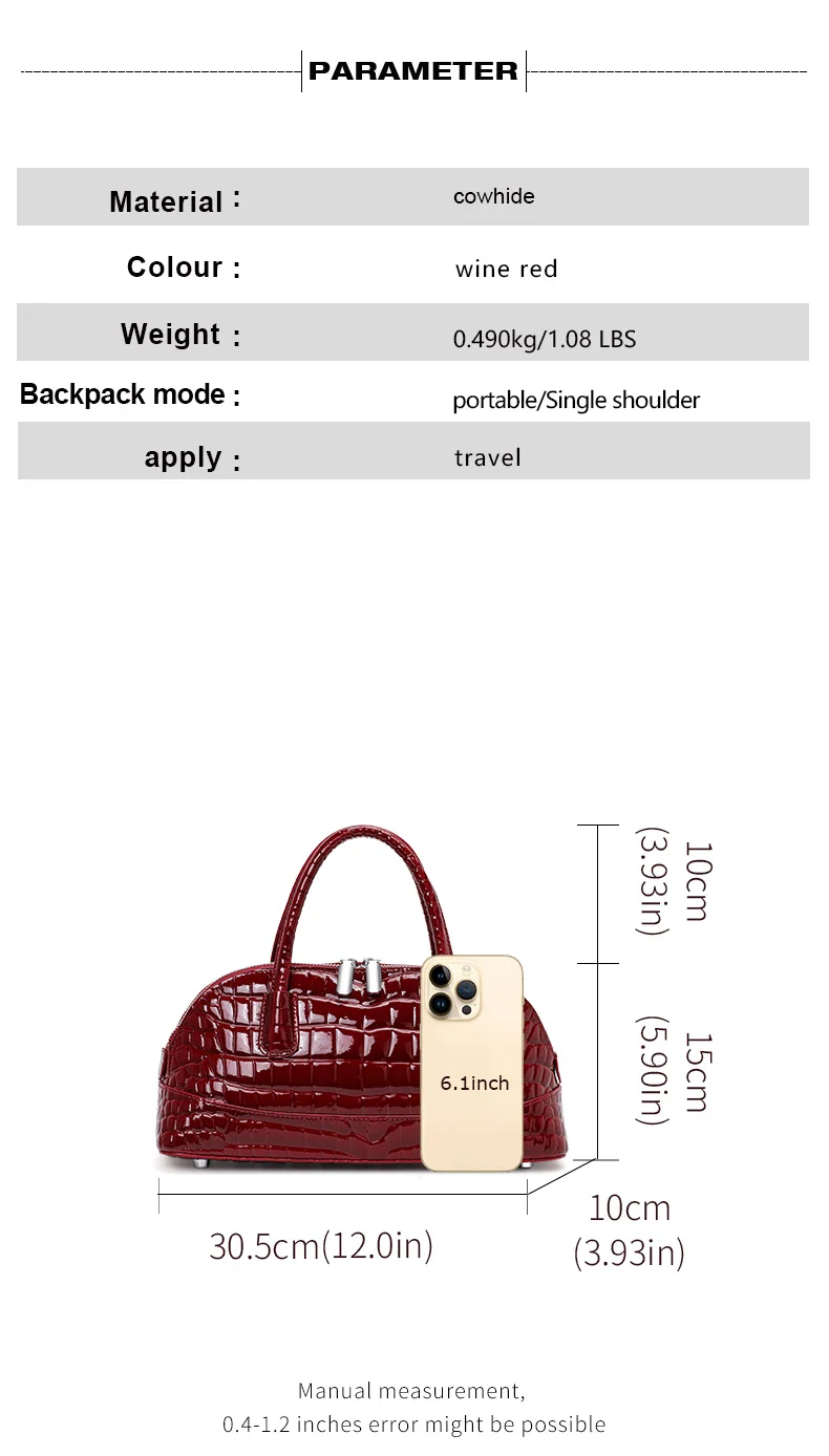 Aidrani Damen-Handtasche aus echtem Rindsleder mit Krokodilmuster - Glänzende Umhängetasche im Bowling-Stil – Detail 4