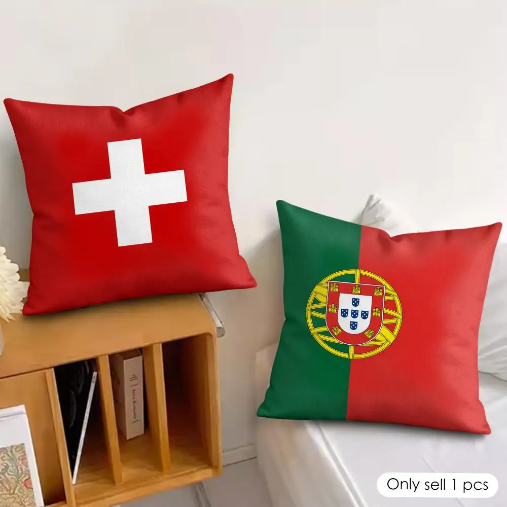 European National Flags Cushion Cover Silky Short Plush Invisible Zipper Dustproof Sofa Pillow Case for Home Decor