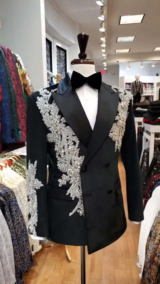 Shiny Rhinestone Crystals Men Suit Customized Groom Party Male Blazers 2 Piece Sets Wedding Appliques Tuxedos Party Ropa Hombre