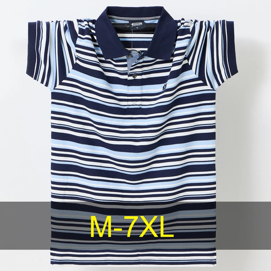 Summer Summer Striped Polo Shirt Men 7XL Plus Size Polo Shirts Summer Short Sleeve Tops Male Big Size 7XL