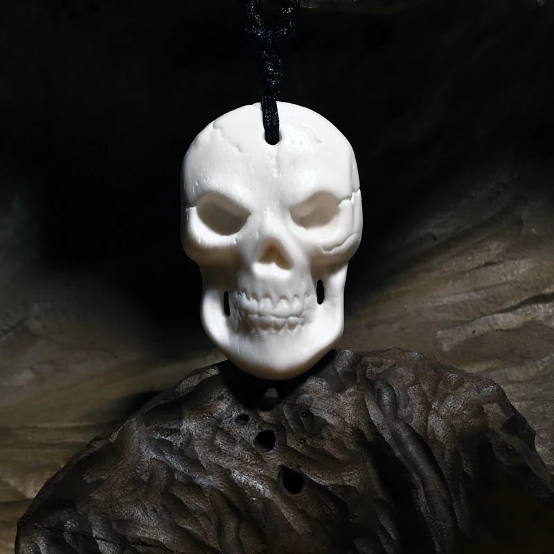 GX133 Hot Yak Bone Necklace Carved Skull Punk Necklace Men's Pendant Handmade Jewelry Hawaii Beach Surf Ladies Halloween Gift