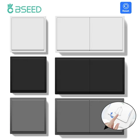 BSEED 단일 1/2Gang 기계식 조명 스위치 이중 재설정 벽 스위치 바운스 버튼 1Way 플라스틱 매트 프레임 EU 표준