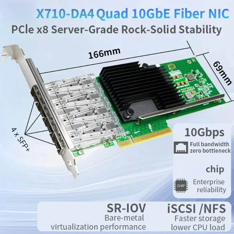 X710-DA4 four port 10GbE SFP + network interface card PCIe X8 server network interface card