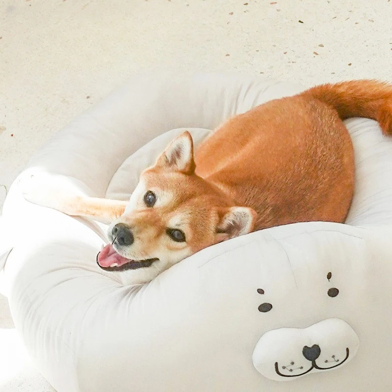 ختم شكل سرير للحيوانات الأليفة شبه مغلق التبريد القط سرير كلب الصيف قابل للغسل كول حصيرة الجليد وسادة تنفس وسادة مريحة أربعة مواسم استخدام L