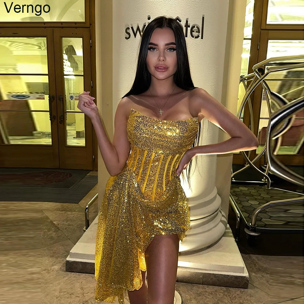 

Verngo Sexy Mermaid Short Evening Dress Strapless Sleeveless Birthday Party Dress Sequin Glitter Formal Occasion Homecoming Gown