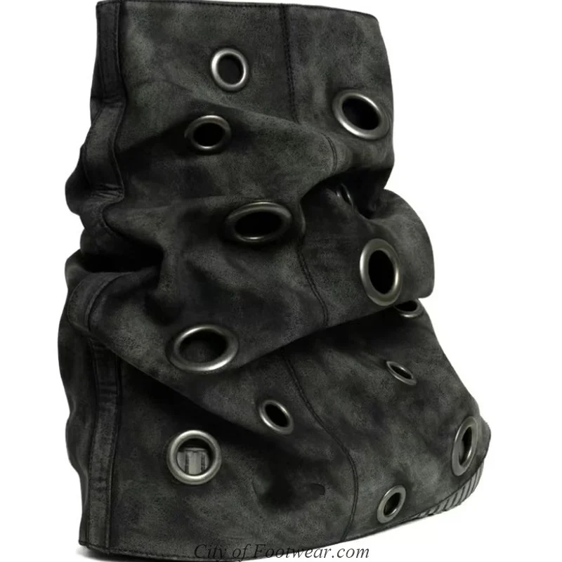 Women's Thick Sole Black/Brown Shark Boots Round Toe Suede Leather Mid Calf Boots Sweet Y2k Cool Luxury Designer Causal Shoes - view 3