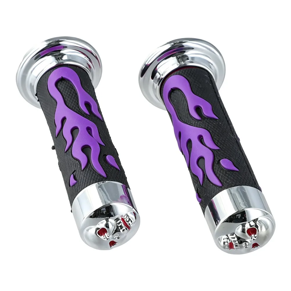 Motorcycle Handlebar Throttle Grips 7/8 inch 22mm Flame Skull Pattern Soft Rubber for and Responsive Operation