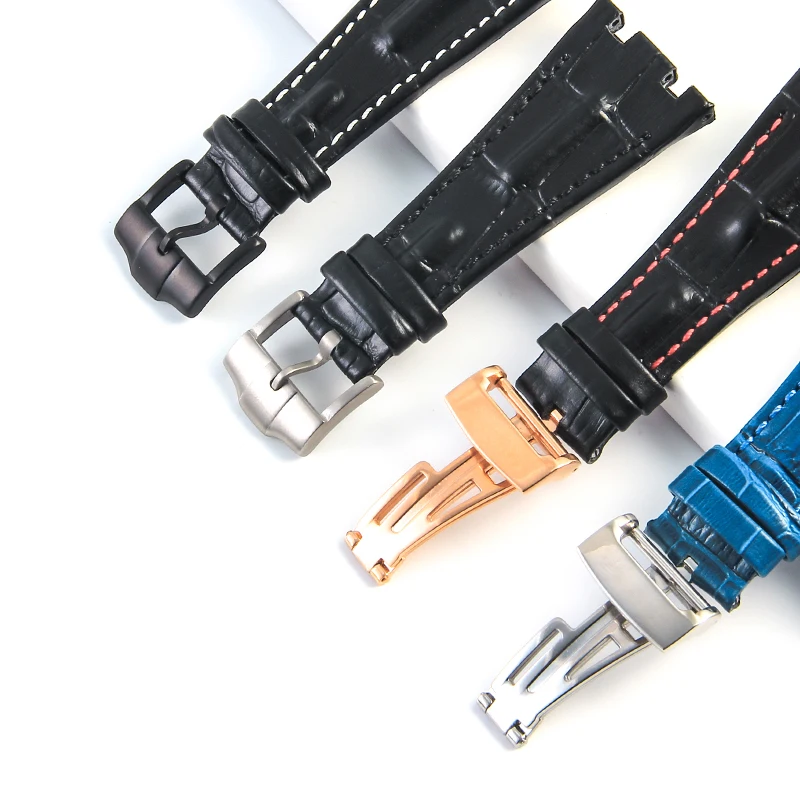 Durable Men's Cow Leather 28mm Watch Accessories for  Audemars Piguet Royal Oak 15710 15703 15706 with  Double Notch Watchband