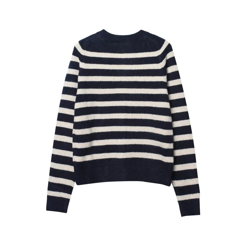 

Autumn O-Neck Long Sleeve Striped Knitted Short Cardigan Coat Women Single Breasted Simple Sweater Female Casual Wear 2025 New