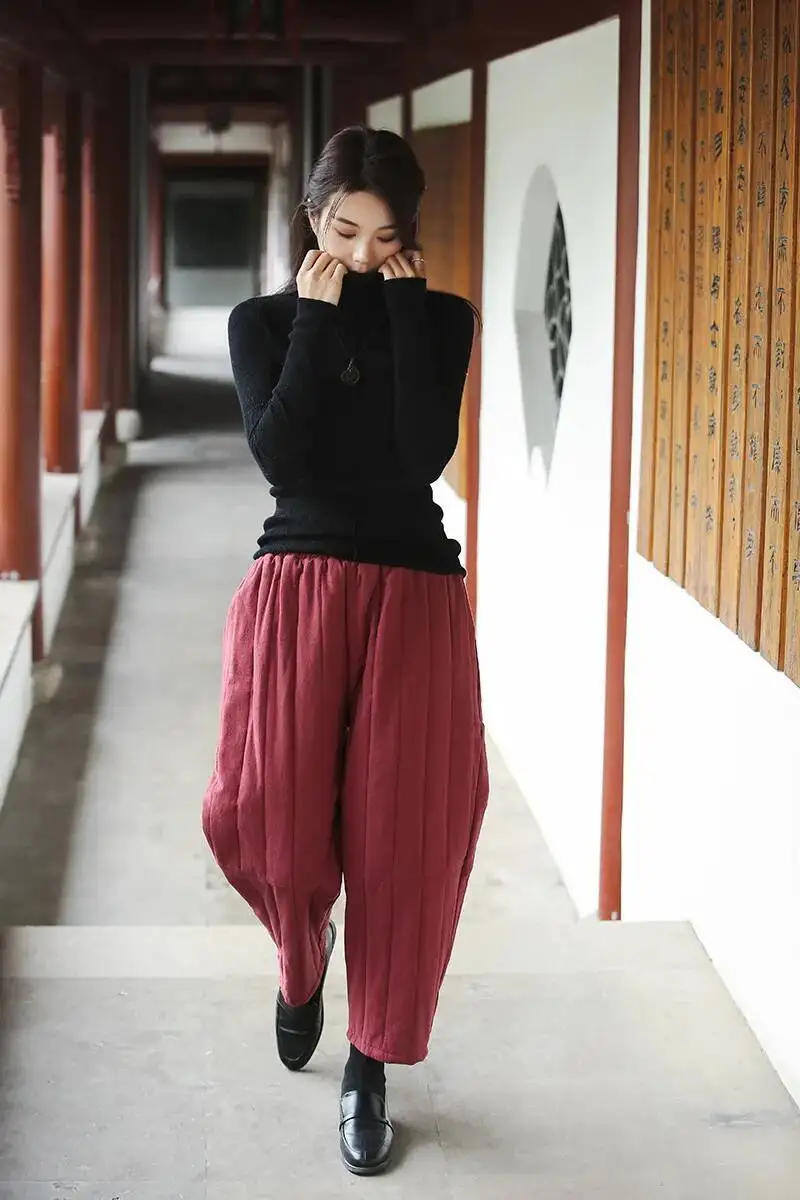 UMI MAO Cotton Hemp Trousers Women Autumn Winter Literature  Art Casual Cotton Clip Warm Loose Retro Slim Cotton Casual Pants
