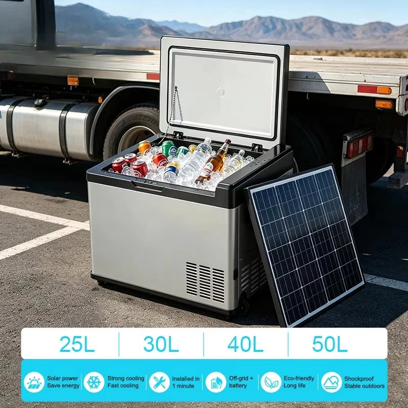 RV refrigerator 50L compressor 12V 24V dual-zone portable refrigerator, suitable for camper, caravan, RV life, outdoor camping