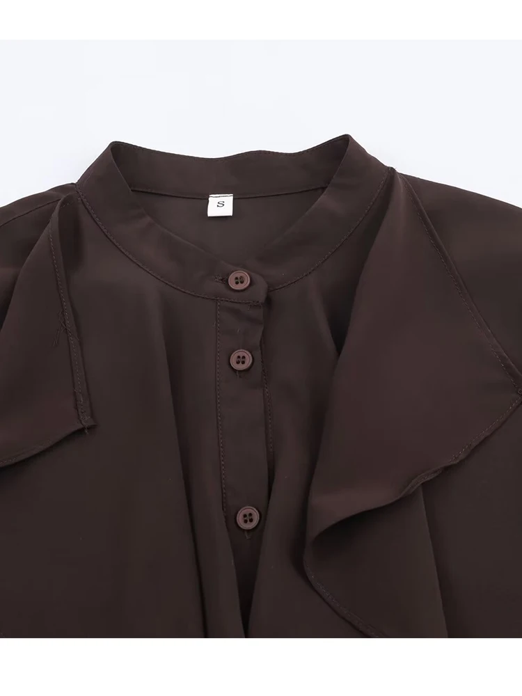 Blusa de ocio para mujer 2025, nueva moda de otoño, camisa arrugada de manga larga con cuello redondo, Tops sueltos de calle alta para mujer