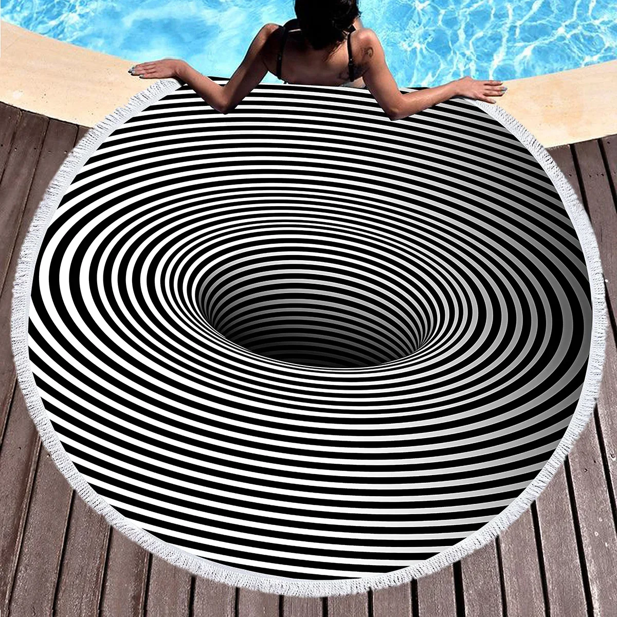 Round Beach Towel Psychedelic Surrealism Beach Blanket,Soft Comfortable Anti-Sand Absorbent Quick-drying Pool Towel Picnic Mat