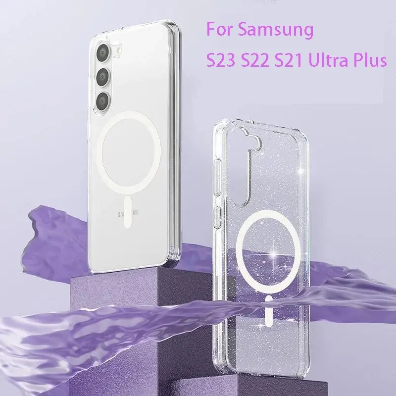 Original For Magsafe Magnetic Phone Case For Samsung Galaxy S23 S22 Ultra Plus Wireless Charging Clear Cases Accessories