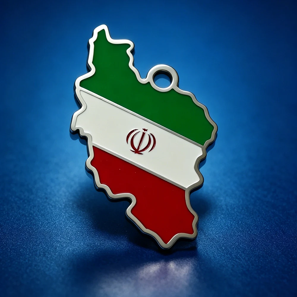 Fnixtar 10pcs Stainless Steel Iran Flag Pendant DIY Map Necklace Keychain Charms War&Peace Iranian Ethnic Jewelry Gift