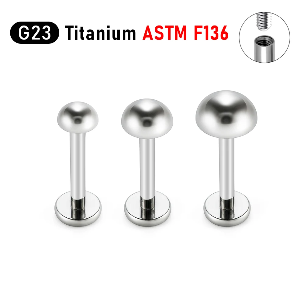 2/5 pcs ASTM F136 Titanium Hemisphere Mushroom Head Round Dot Flat Plate Earrings Cartilage Spiral Tragus Earlobe Nose Earrings