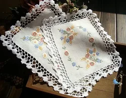 2PCS Linen Hand-embroidered Retro Garden Placemat Tray Mat Vase Mat Decorative Pads 27x40cm