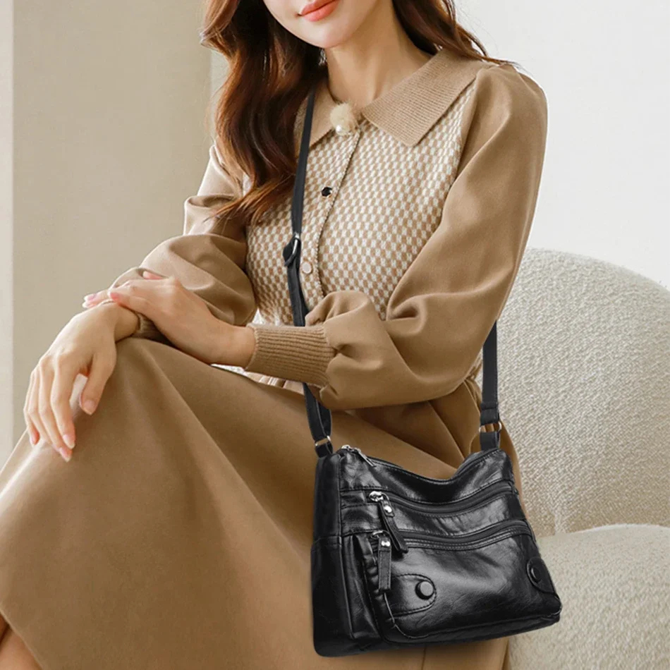 High Quality Soft Leather Shoulder Bags Multi-Layer Classic Crossbody Bags for Women Luxury Designer Ladies Purses and Handbags