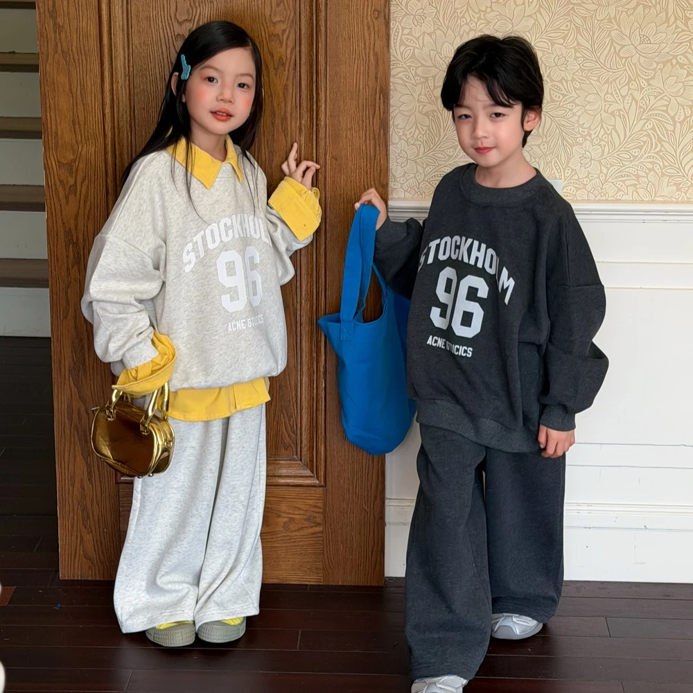 Boys Suit 2026 Spring and Autumn New Childrens Wear Boys and Girls Foreign Style Casual Letter Hoodie and Pants Two-piece Set