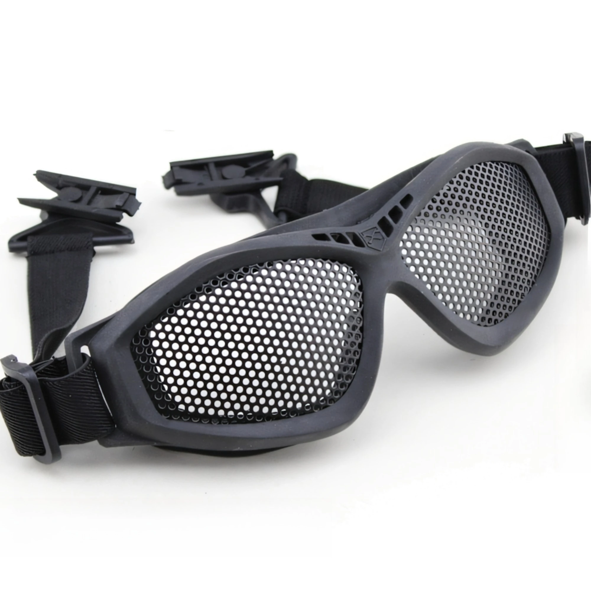 Wosport Shooting Goggles 1.4mm Round Hole Mesh TPU Frame NVG Rail Adapter Adjustable Headband for FAST Helmet Outdoor Use Gear