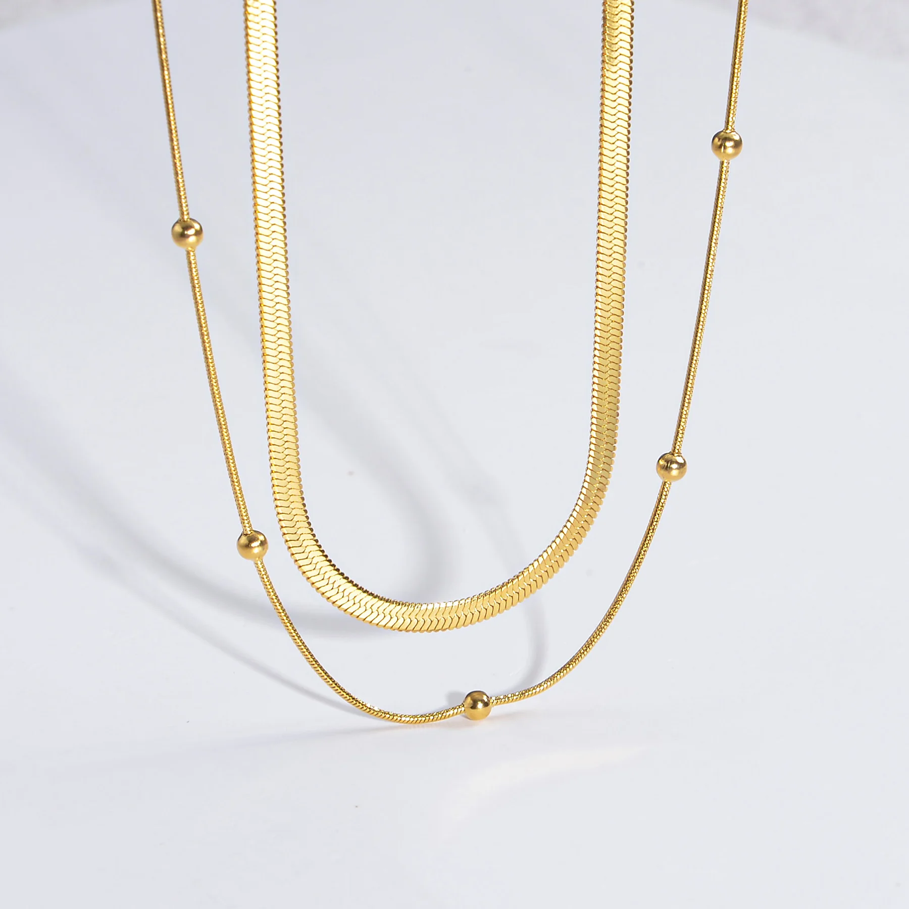Punk Clavicle Flat Blade Snake Link Choker Necklace Gold Silver Color Fashion Stainless Steel Double Necklace Women Jewelry Gift