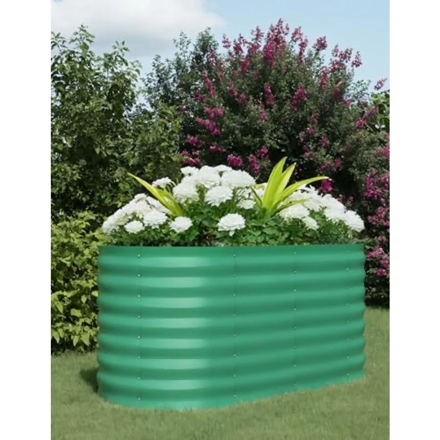 Galvanized Raised Garden Bed Outdoor 4x2x2 ft Oval Metal Planter Box for Flowers Vegetables Herbs- Green