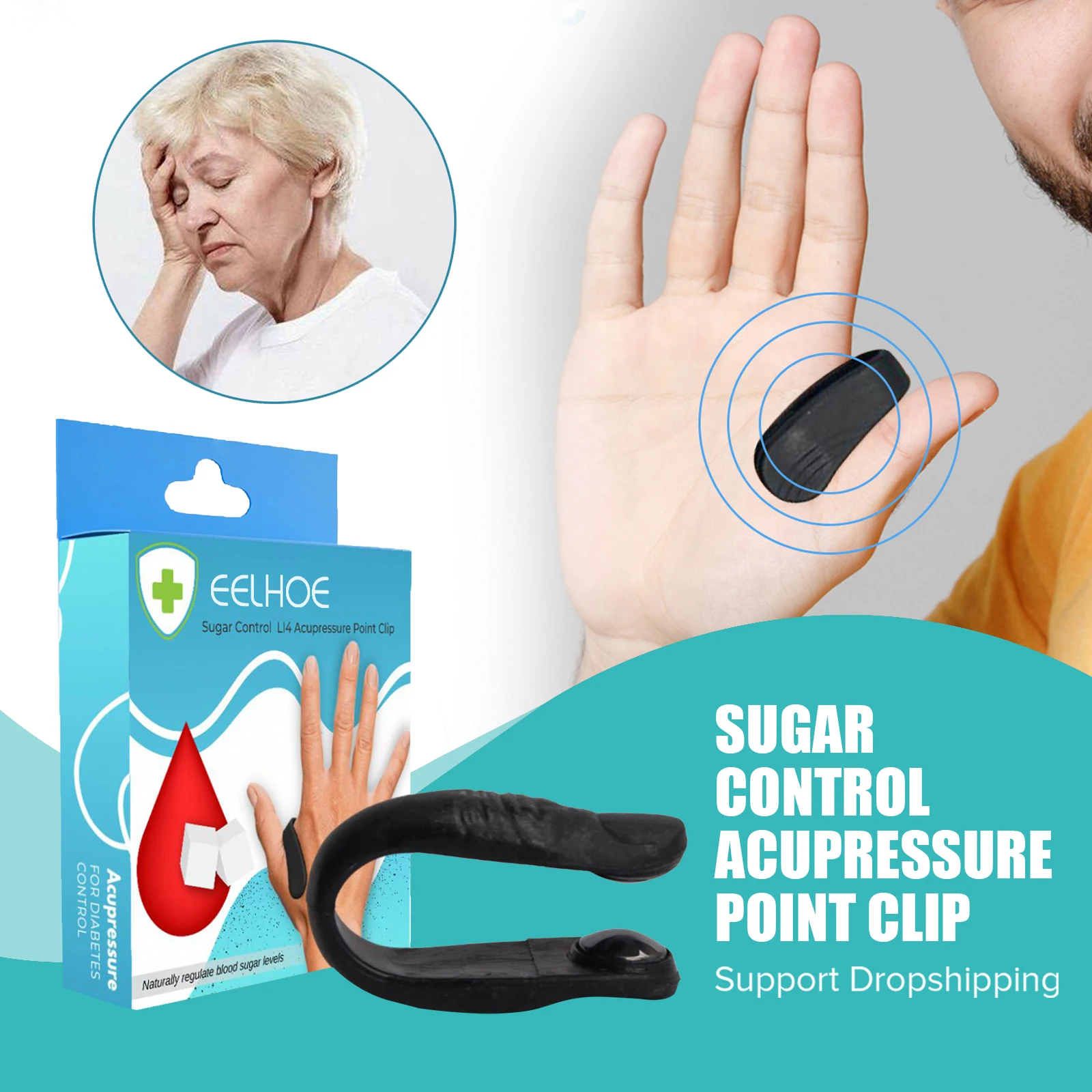 Sugar Control Acupressure Point Clip for Diabetic Treatment Blood Glucose Relief Balance Relaxation Tension Anxiety Health Care