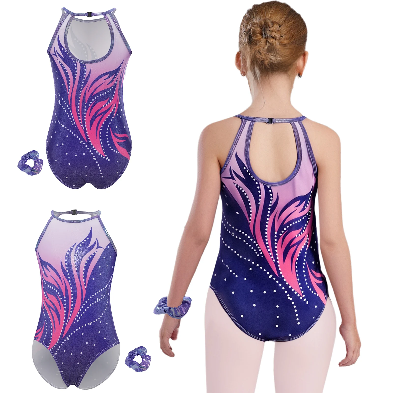 

Ballet Outfit for Kids Girls Gymnastics Dance Metallic Leotard Sleeveless Bodysuit with Hairband 2-piece Stage Performance Sets